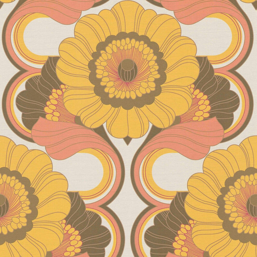 As Creation 70'S Retro Floral Chic Brown Wallpaper Textured Paste The Wall