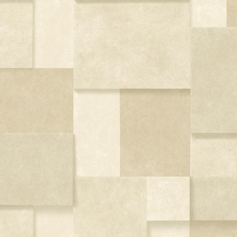 Fine Decor Vymura Metallic Tile Bricks Beige Wallpaper Modern