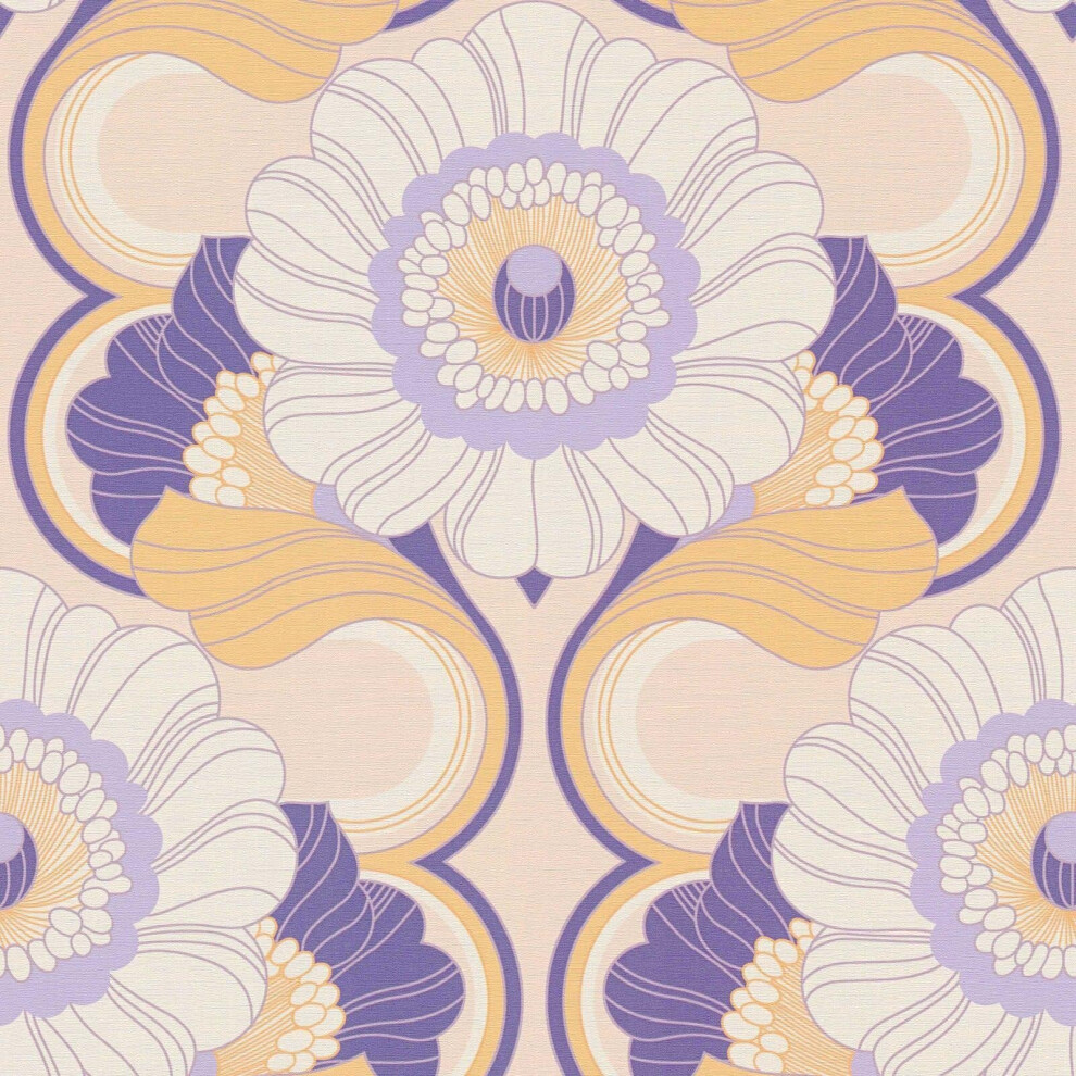 AS Creation 70's Retro Floral Chic Purple Wallpaper Textured