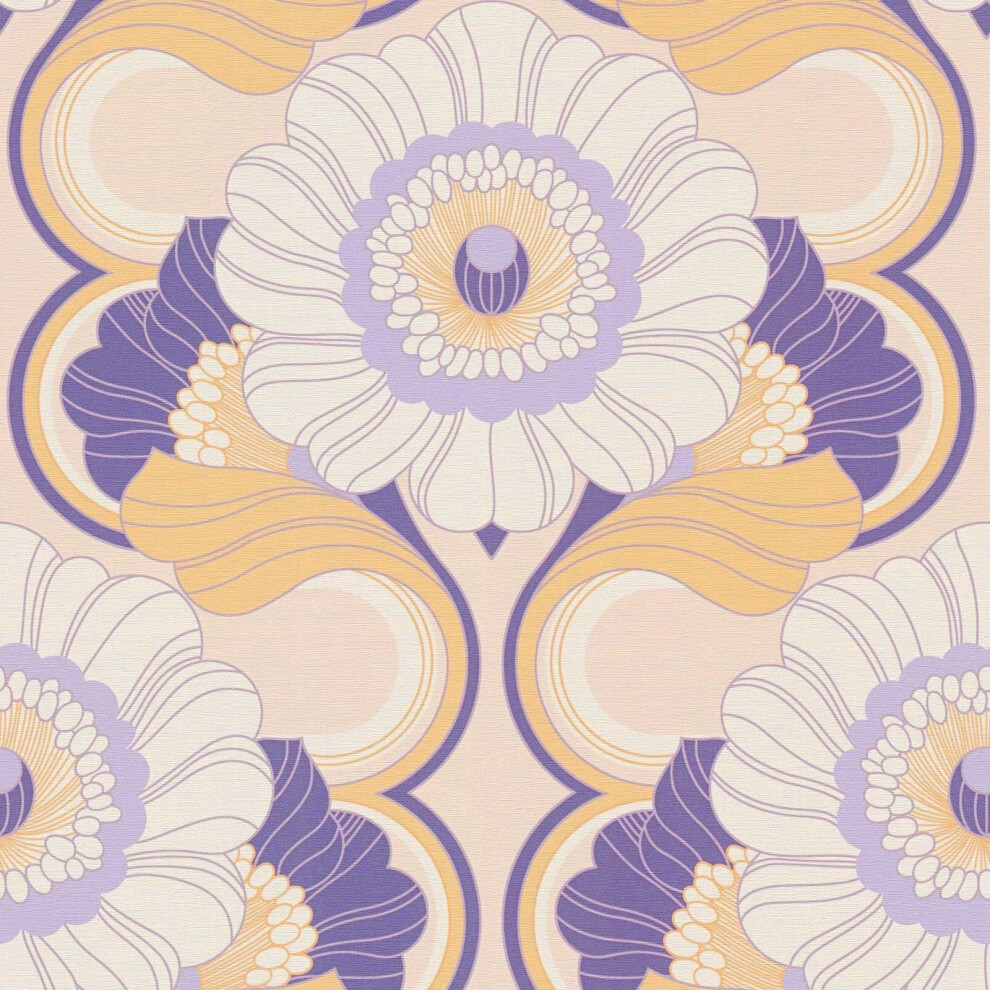 As Creation 70'S Retro Floral Chic Purple Wallpaper Textured