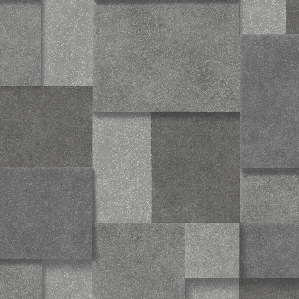 Fine Decor Vymura Metallic Tile Bricks Charcoal Wallpaper Modern