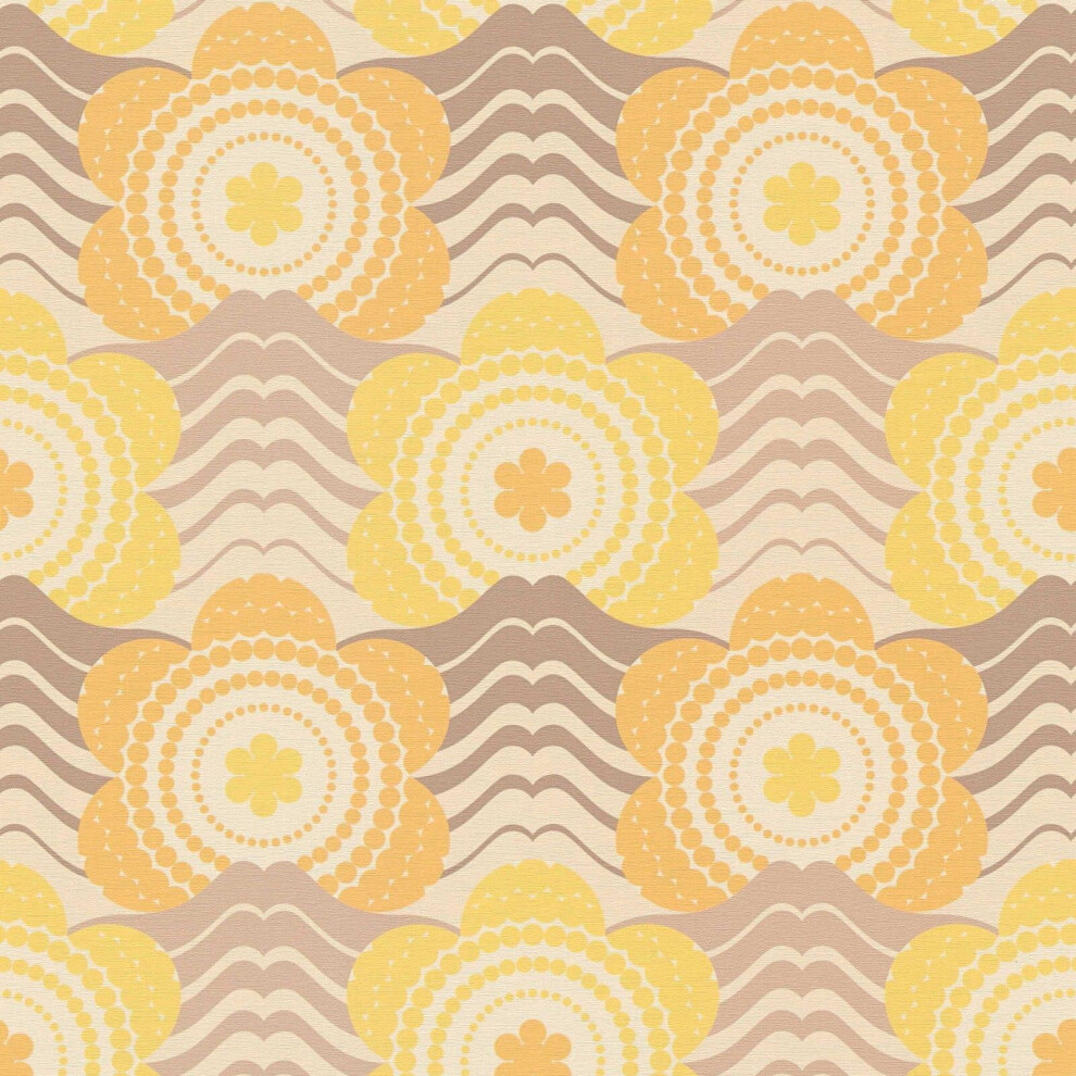 AS Creation Retro Flowers Yellow Wallpaper Trendy Textured