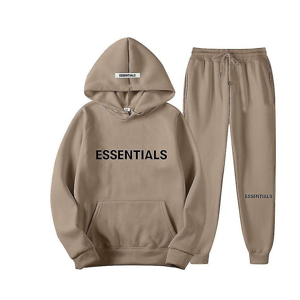 (Camel-H(73078), M) Essentials Autumn Winter Men Women Hooded Sweatshirt Suit Pure Cotton Couple Jogging Sweatshirts Oversized Streetwear Tracksuit
