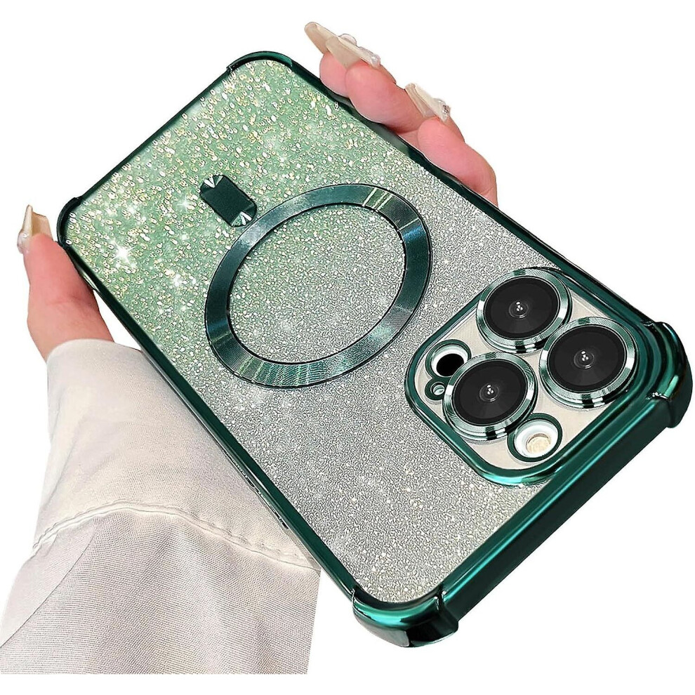 (Green) For Iphone 15 Pro Max/15 Ultra Magsafe Case, Magnetic Glitter Case Compatible Iphone 15 Pro Max/15 Ultra Camera Lens Protector Green 7335674309115