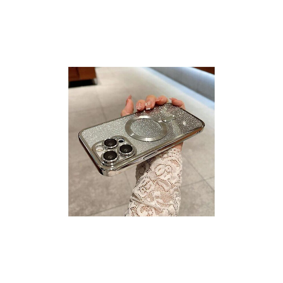 (Silver) For Iphone 15 Pro Max/15 Ultra Magsafe Case, Magnetic Glitter Case Compatible Iphone 15 Pro Max/15 Ultra Camera Lens Protector Silver 7335674309160