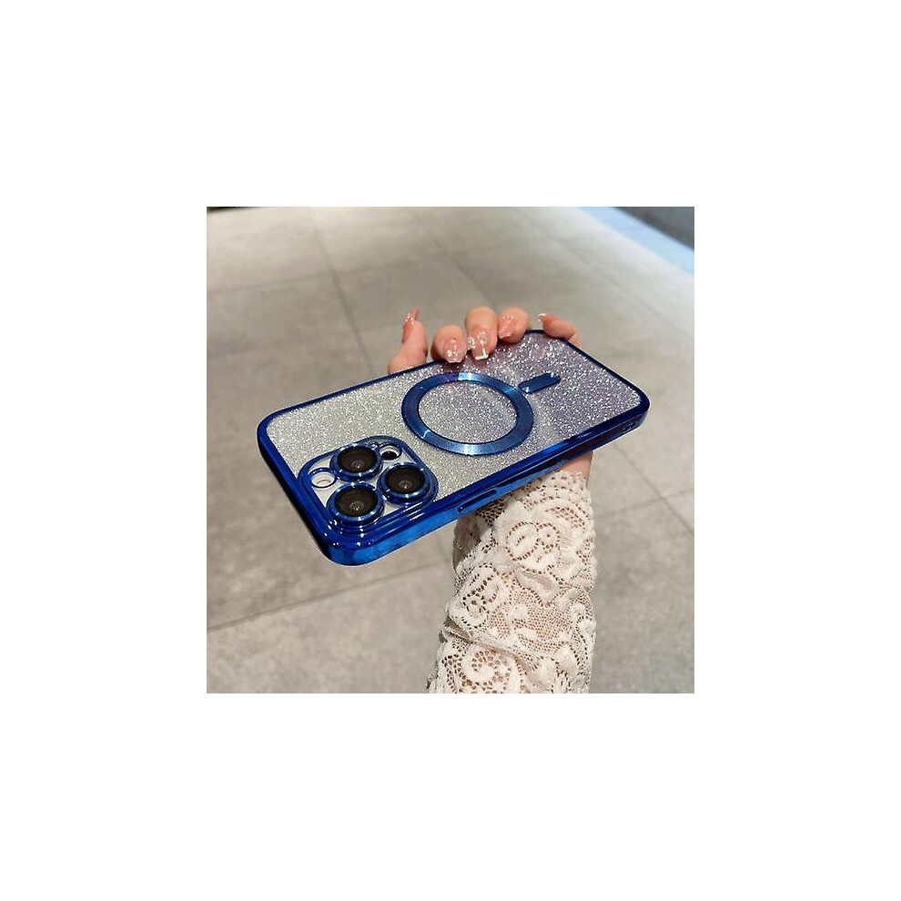 (Blue) For Iphone 15 Pro Max/15 Ultra Magsafe Case, Magnetic Glitter Case Compatible Iphone 15 Pro Max/15 Ultra Camera Lens Protector Blue 7335674309146