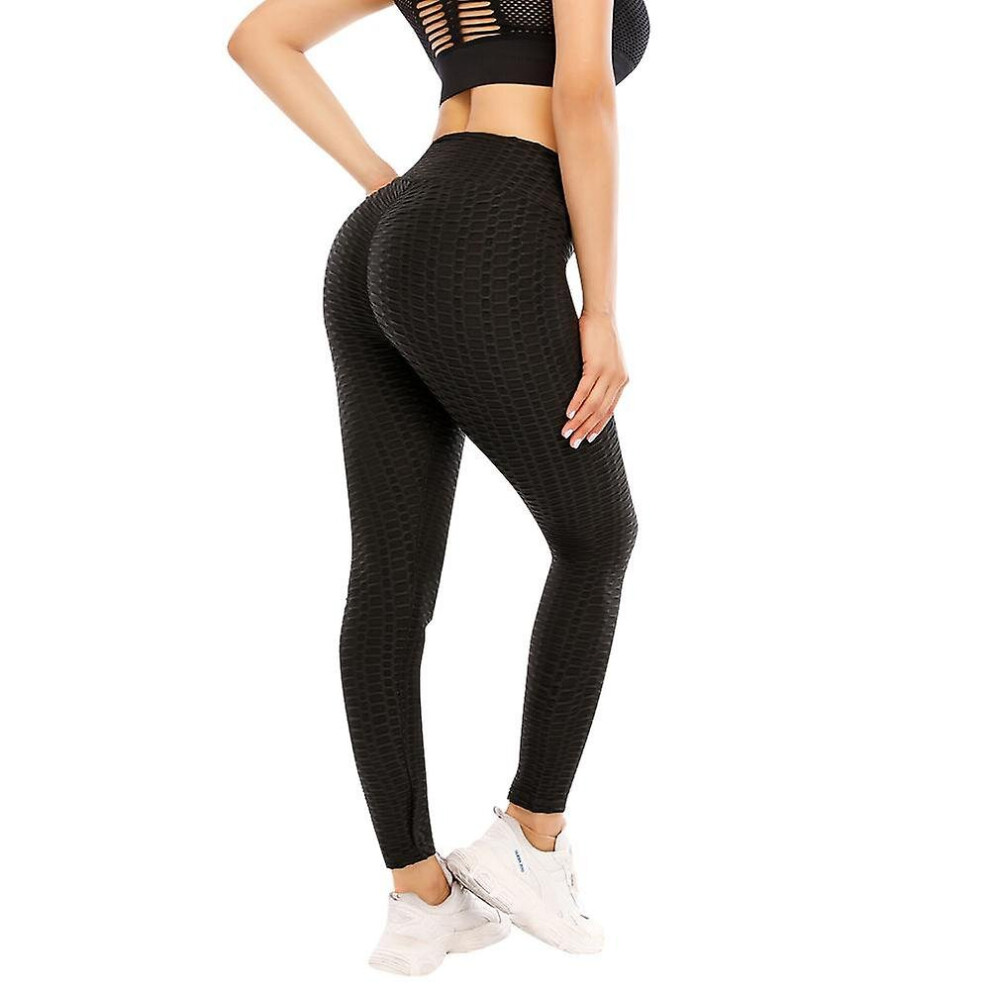 (Black, L) Women Sports Leggings High Waist Fitness Pants
