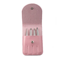 (Pink) Stainless Steel Slant Tweezer Set and Pointed Hair Removal Tweezers Precision Tweezers for Ingrown Hair
