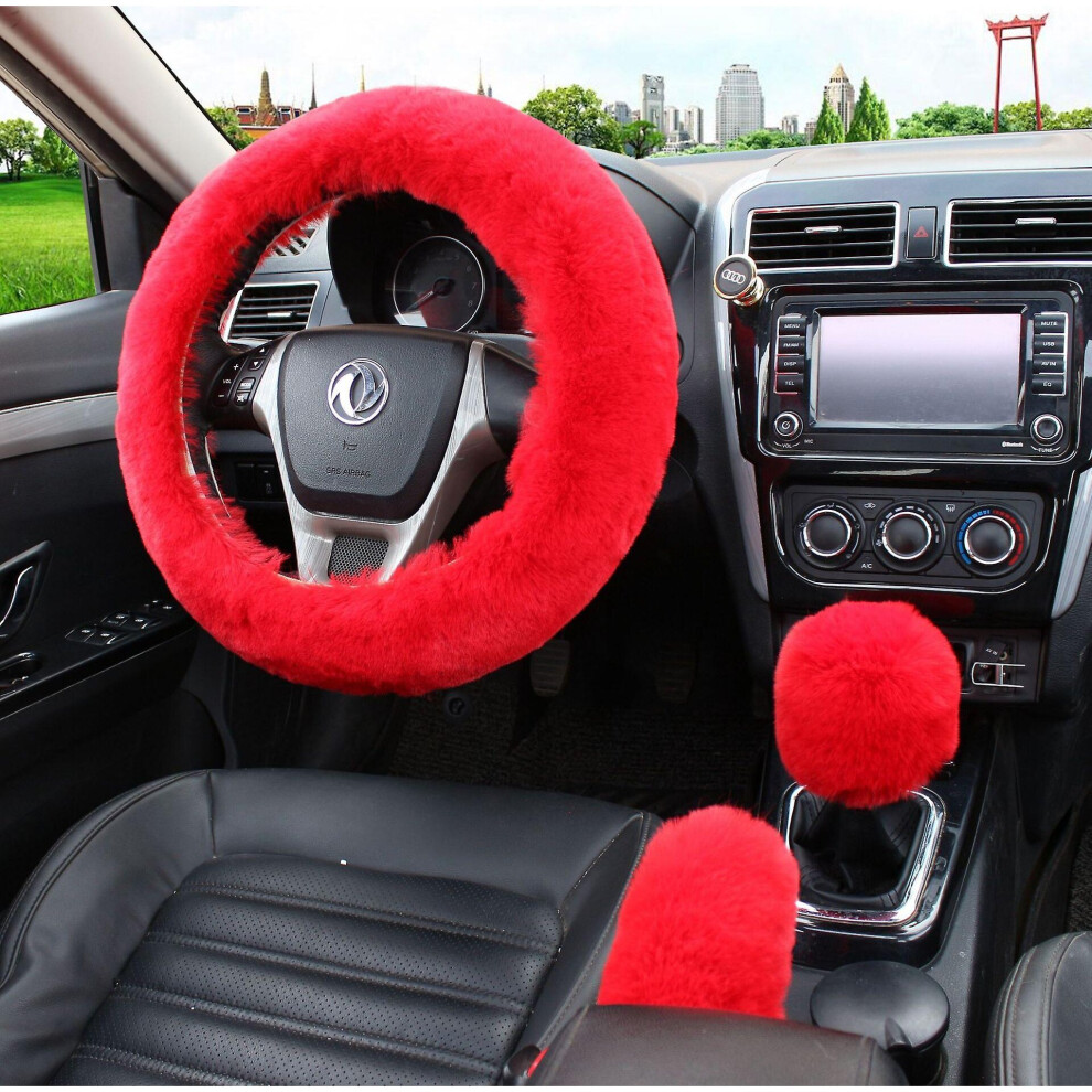 (black) 3 Pcs Fluffy Steering Wheel Cover Set