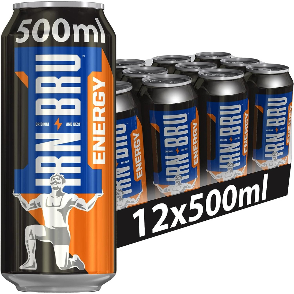 IRN-BRU Energy Drink, The Iconic Taste of IRN-BRU with Taurine, Caffeine & Vitamin B - 12 x 500 ml Cans 