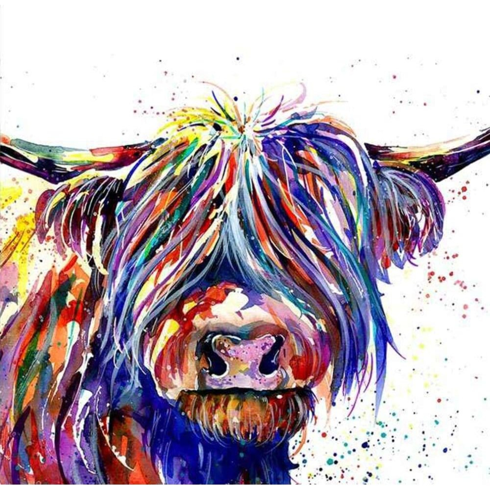 HKLIOPU DIY Paint Numbers Adults Beginner-Colorful Highland Cow Animal-Canvas Oil Painting Kit Kids Adults-Paint Number 11.8x11.8 Inch Without Frame