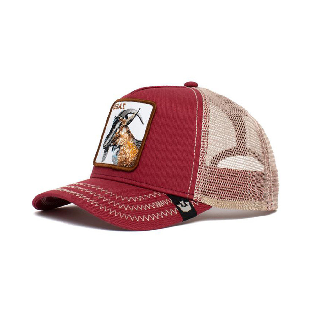 (Goat Wine Red) Cartoon animal pattern baseball cap mesh embroidery adjustable