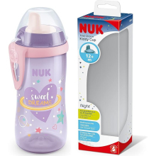 NUK Kiddy Cup Night Toddler Cup 12+ Months 300 ml Leak-Proof Toughened Spout Glow in The Dark Clip & Protective Cap BPA-Free Purple