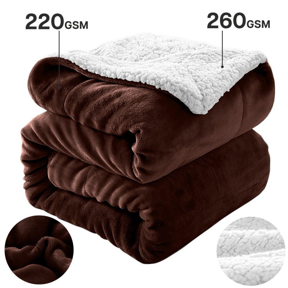 Yorkshire Bedding (Coffee, Super King (230 X 270 Cm)) Sherpa Fleece Blanket Bed Throw Reversible Sofa Mink Brown
