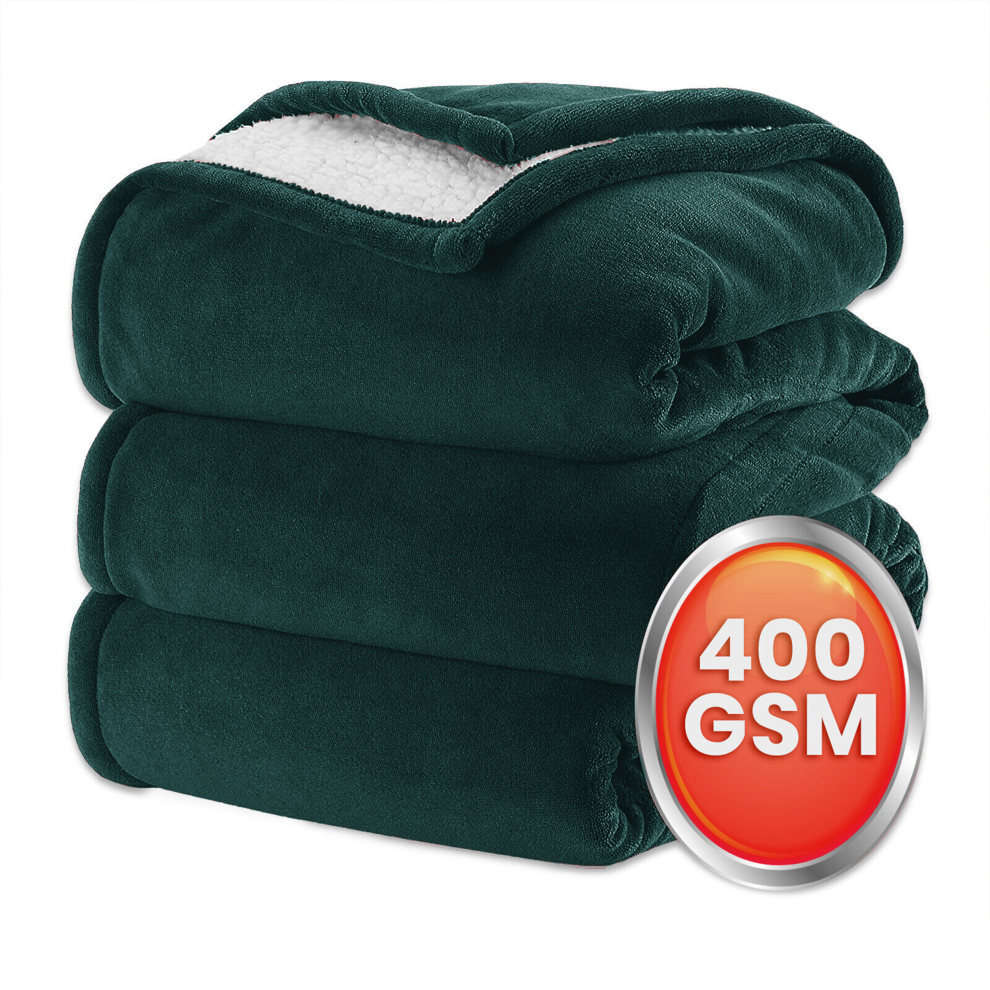 (Emerald Green, Super King (230 x 270 cm)) Sherpa Fleece Blanket Bed Throw Reversible Sofa Mink