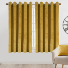 (66" x 54") Yellow Curtains Velvet Ring Top Pair Ready Made UK