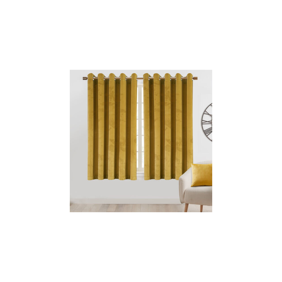 (46" x 54") Yellow Curtains Velvet Ring Top Pair Ready Made UK