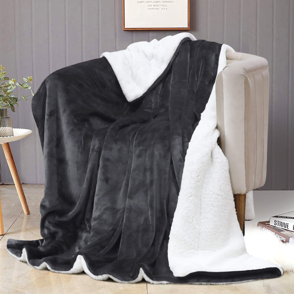 Reversible Sherpa Fleece Blanket Fluffy Soft Warm Large Sofa Bed Throw  Blankets