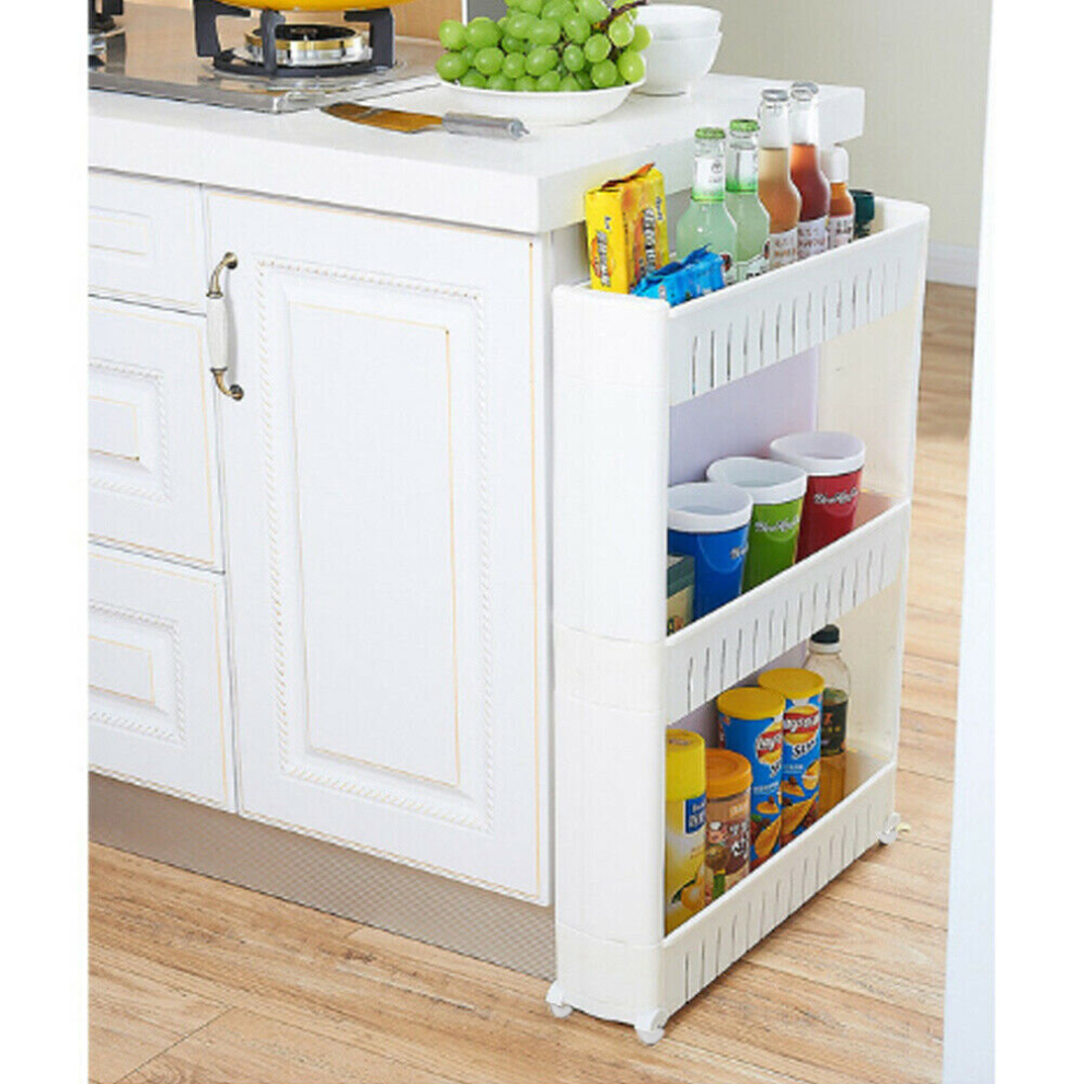 (3 Tier Storage Rack) 3/5 Tier Slim Slide Out Kitchen Bathroom Storage Trolley Cart Rack Holder UK