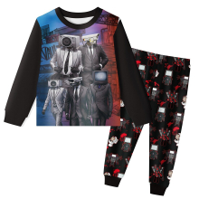 (130) Kids Pajamas Skibidi Toilet Halloween Long Sleeve Loungewear Set