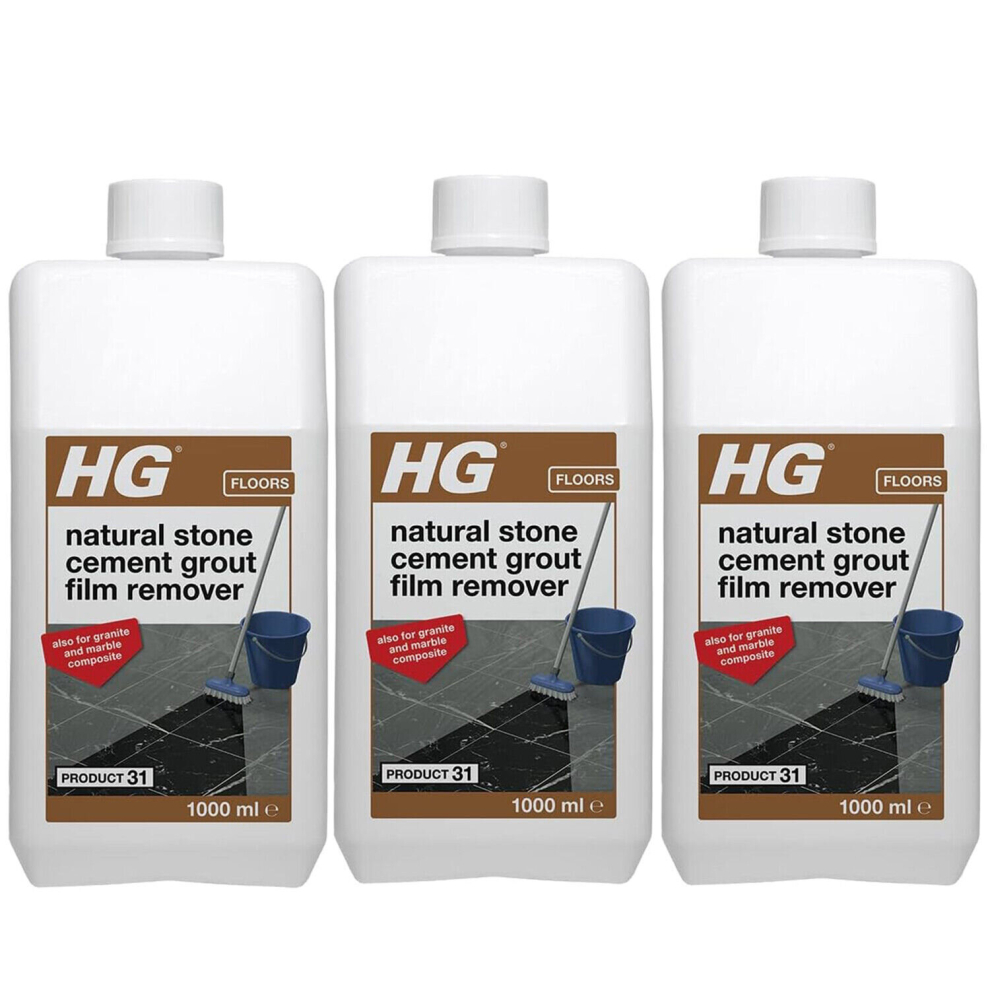 3 x HG Natural Stone Cement Grout Film Remover- 1Litre