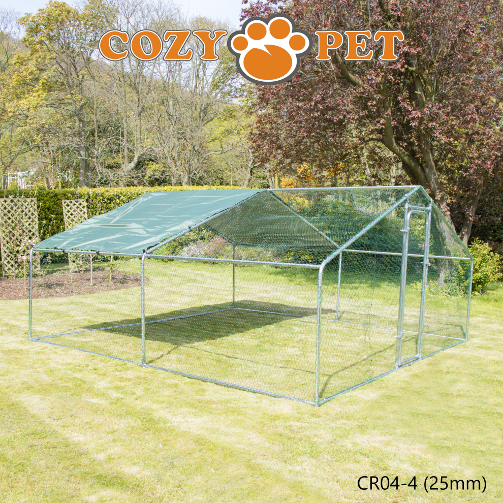 Chicken Run 4m x 4m 25mm Steel Frame by Cozy Pet for Hens Dogs Poultry Rabbit Ducks Coop