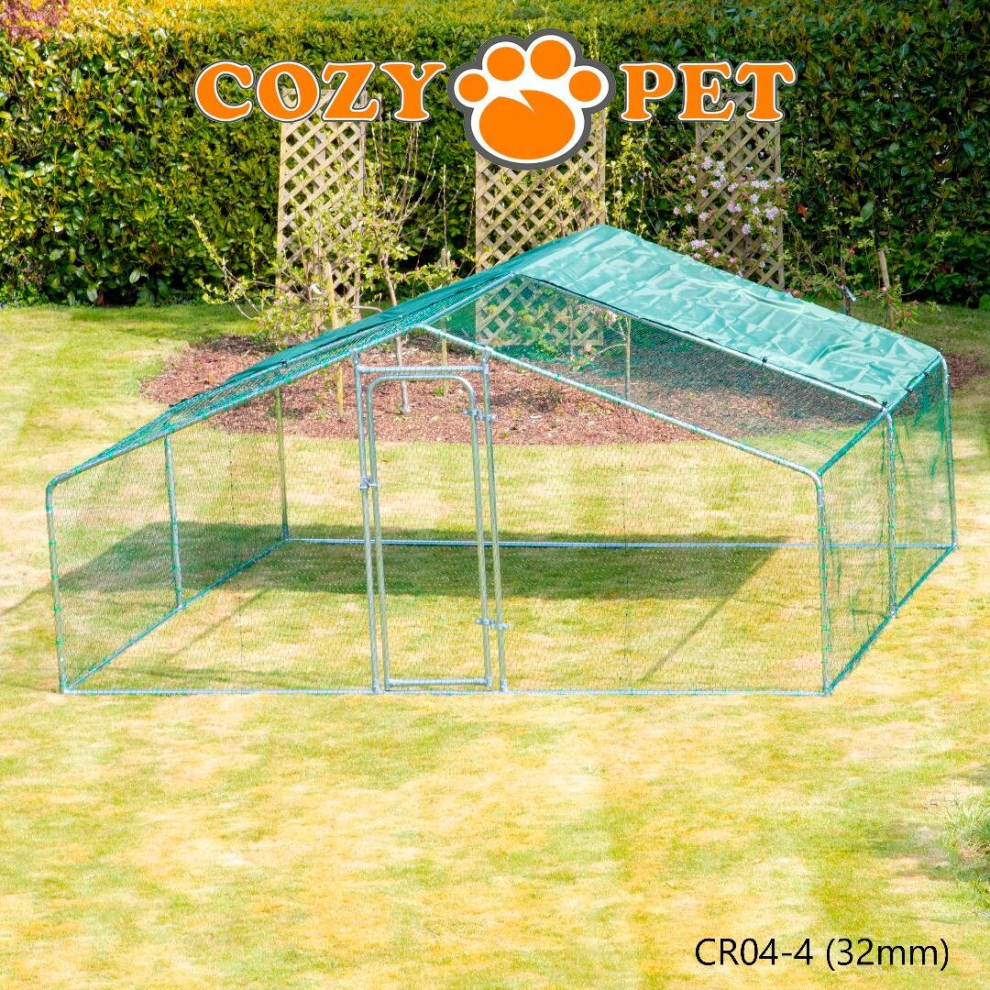 Chicken Run 4m X 4m 32mm Galvanized Steel Frame by Cozy Pet for Poultry, Rabbit, Dog, Puppy