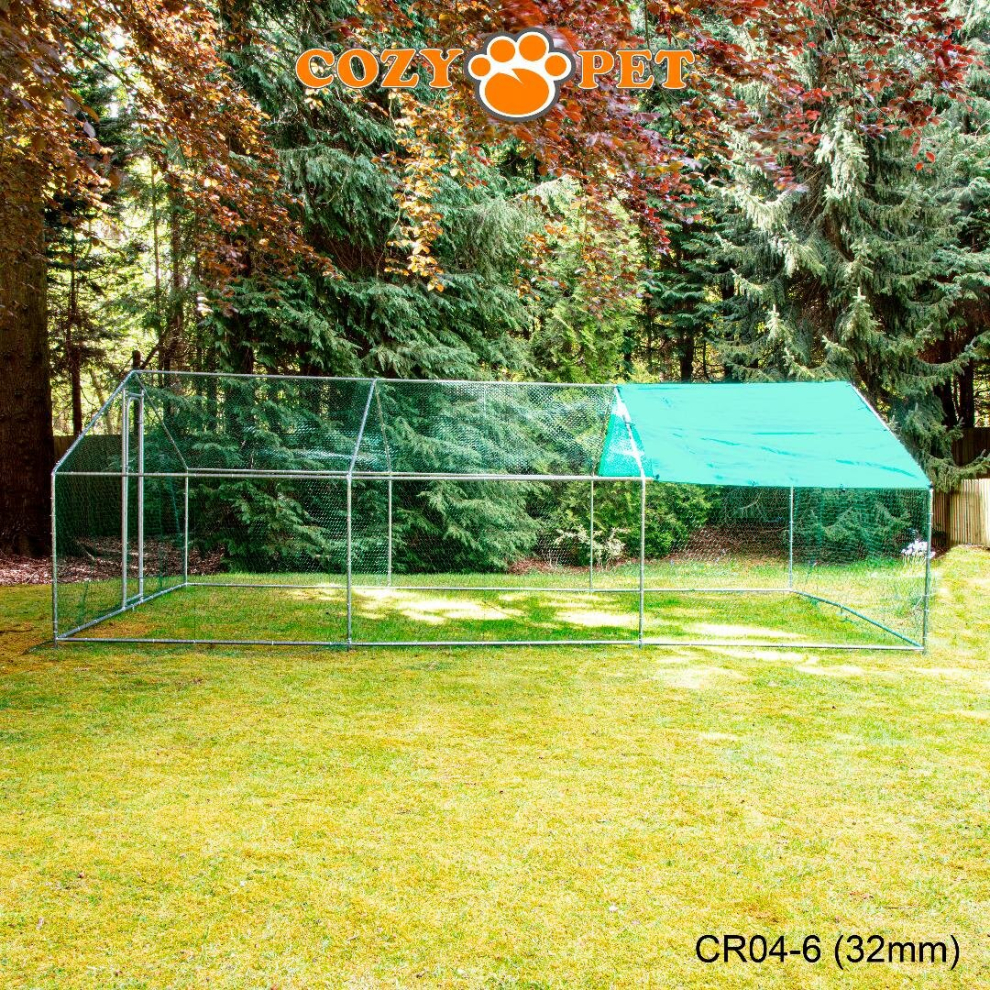 Chicken Run 4m X 6m 32mm Galvanized Steel Frame by Cozy Pet Poultry Rabbit Dog Puppy