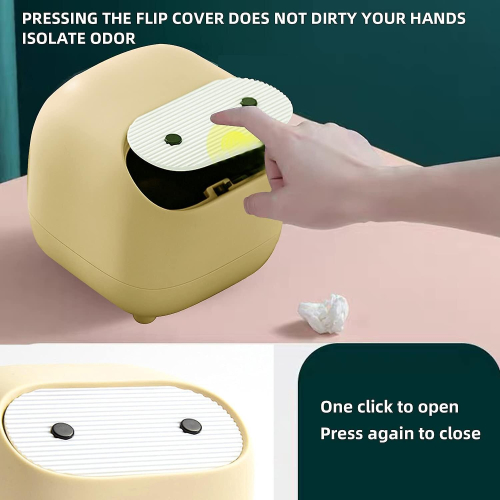 Small Waste Bin, Cute Ninja Press Desk Bin With Lid 2