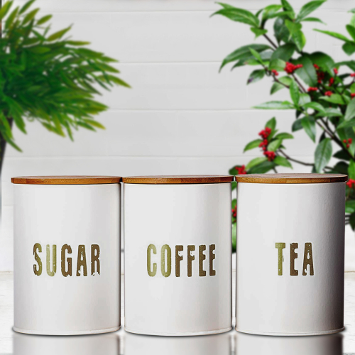 (WHITE) 4pcs Bread Bin Kitchen Set Sealed Tea Coffee Sugar Tins 2