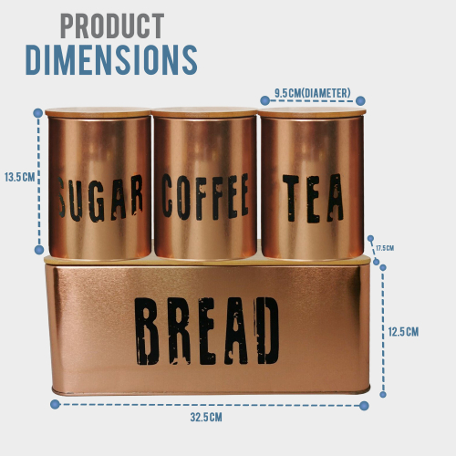 (COPPER) 4pcs Bread Bin Kitchen Set Sealed Tea Coffee Sugar Tins 1