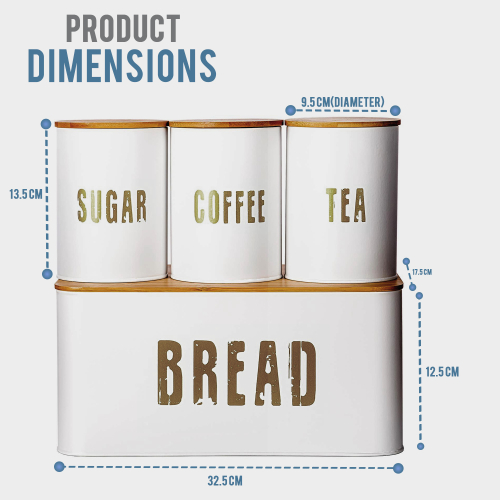(WHITE) 4pcs Bread Bin Kitchen Set Sealed Tea Coffee Sugar Tins 1