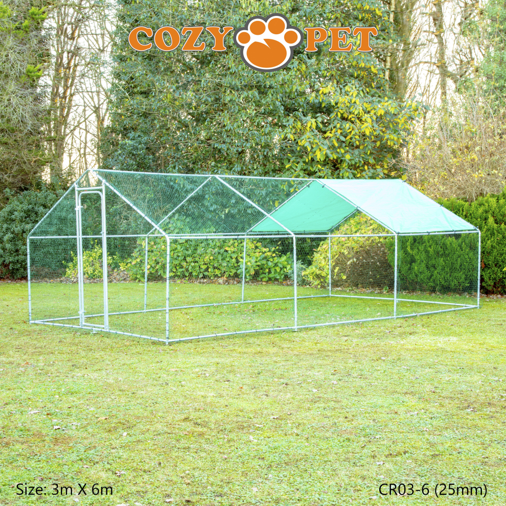 Chicken Run 3m x 6m 25mm Galvanised Steel Frame Cozy Pet for Hens Dogs Poultry Ducks Coop