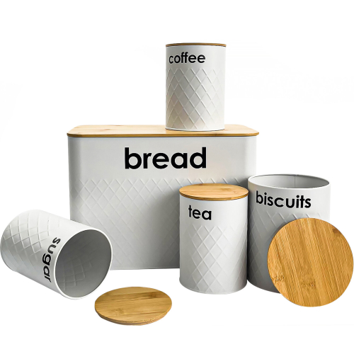(WHITE) 5pc-Kitchen Set Bread Bin Tea Coffee Sugar Tins Biscuit Barrel Sealed Containers 2
