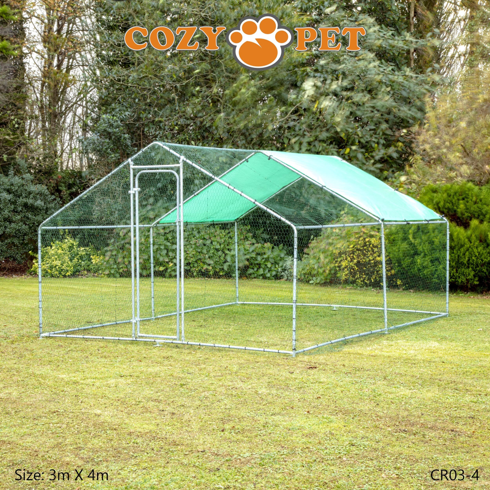 Chicken Run 3m x 4m with 25mm Galvanised Steel Frame Cozy Pet for Hens Dogs Poultry Ducks Coop