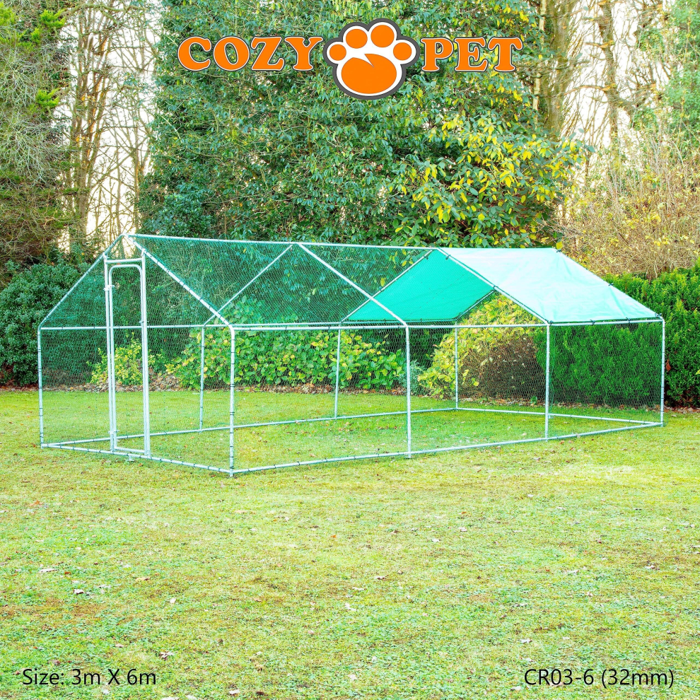 Chicken Run 3m X 6m 32mm Galvanized Steel Frame by Cozy Pet Poultry Rabbit Dog Puppy