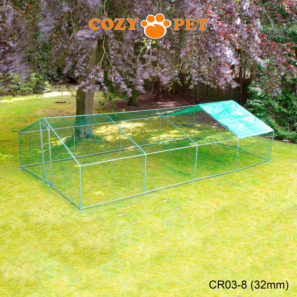 Chicken Run 3m X 8m 32mm Galvanized Steel Frame by Cozy Pet Poultry Rabbit Dog Puppy