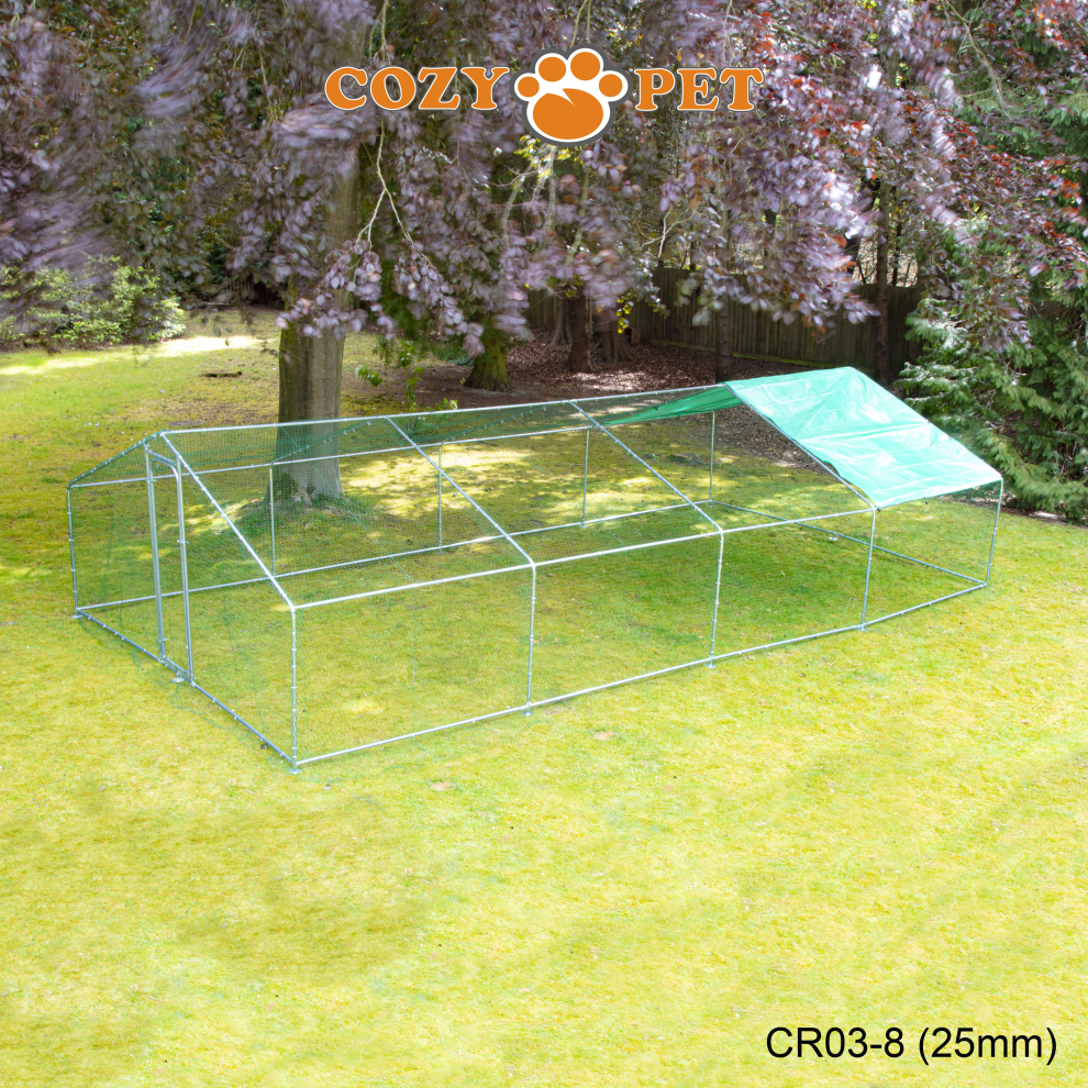 Chicken Run 3m x 8m 25mm Galvanised Steel Frame Cozy Pet for Hens Dogs Poultry Ducks Coop