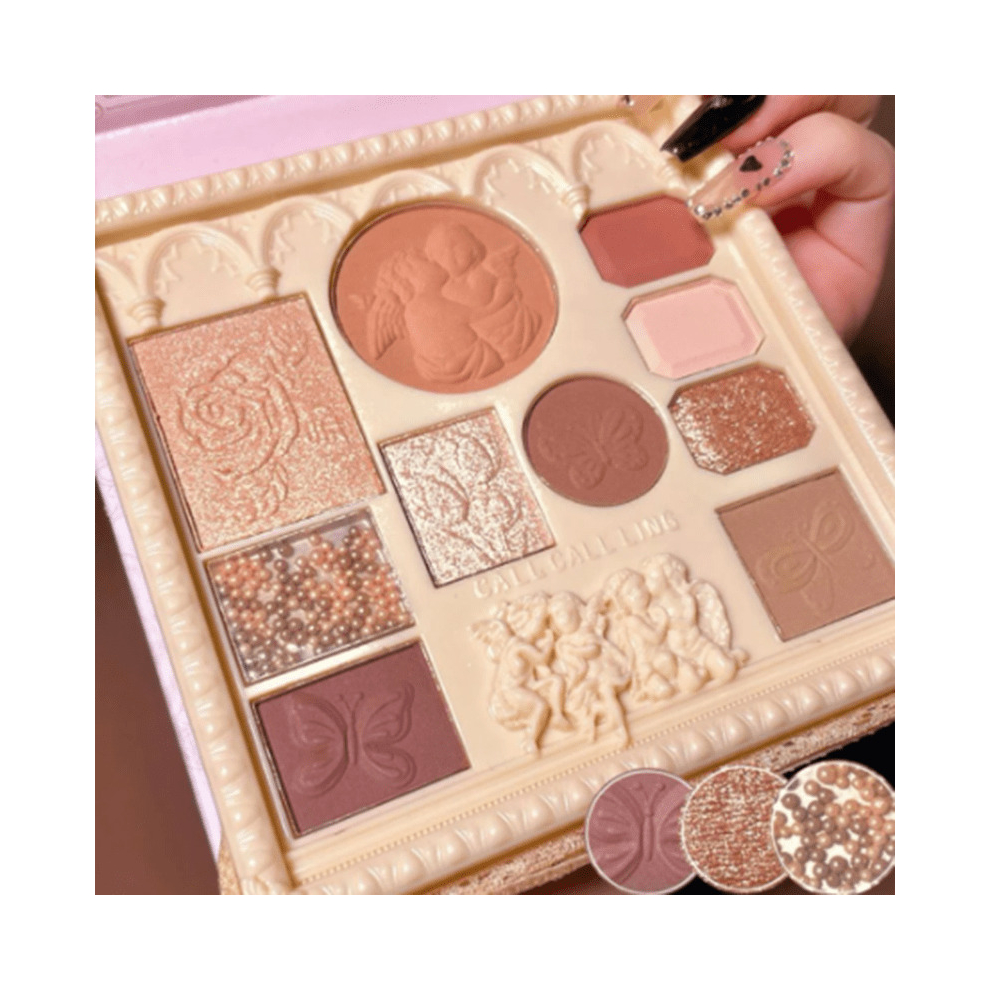 Pink,Multicoloured 10 Anime Eyeshadow Palette With Mirror Shimmer Glitter Blush & Highlighter Hypoallergenic Cosmetics