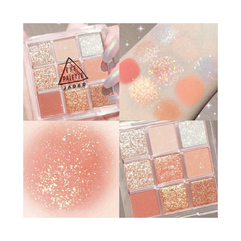 Multicoloured 9 Eyeshadow Palette Glitter & Pearly & Matte Earth Tone Eyeshadow Powder High Pigmented Portable Eye Cosmetics