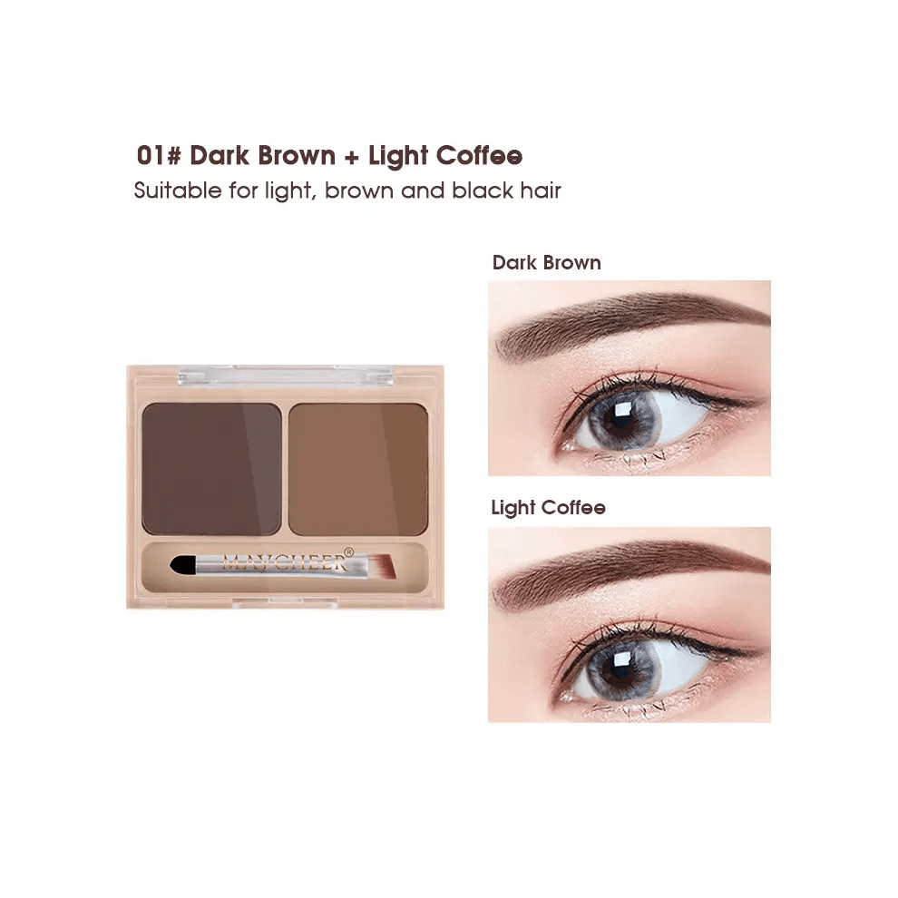 Double Effect Eyebrow Powder Palette High Pigmentation Long Lasting Waterproof Sweatproof Includes Brush