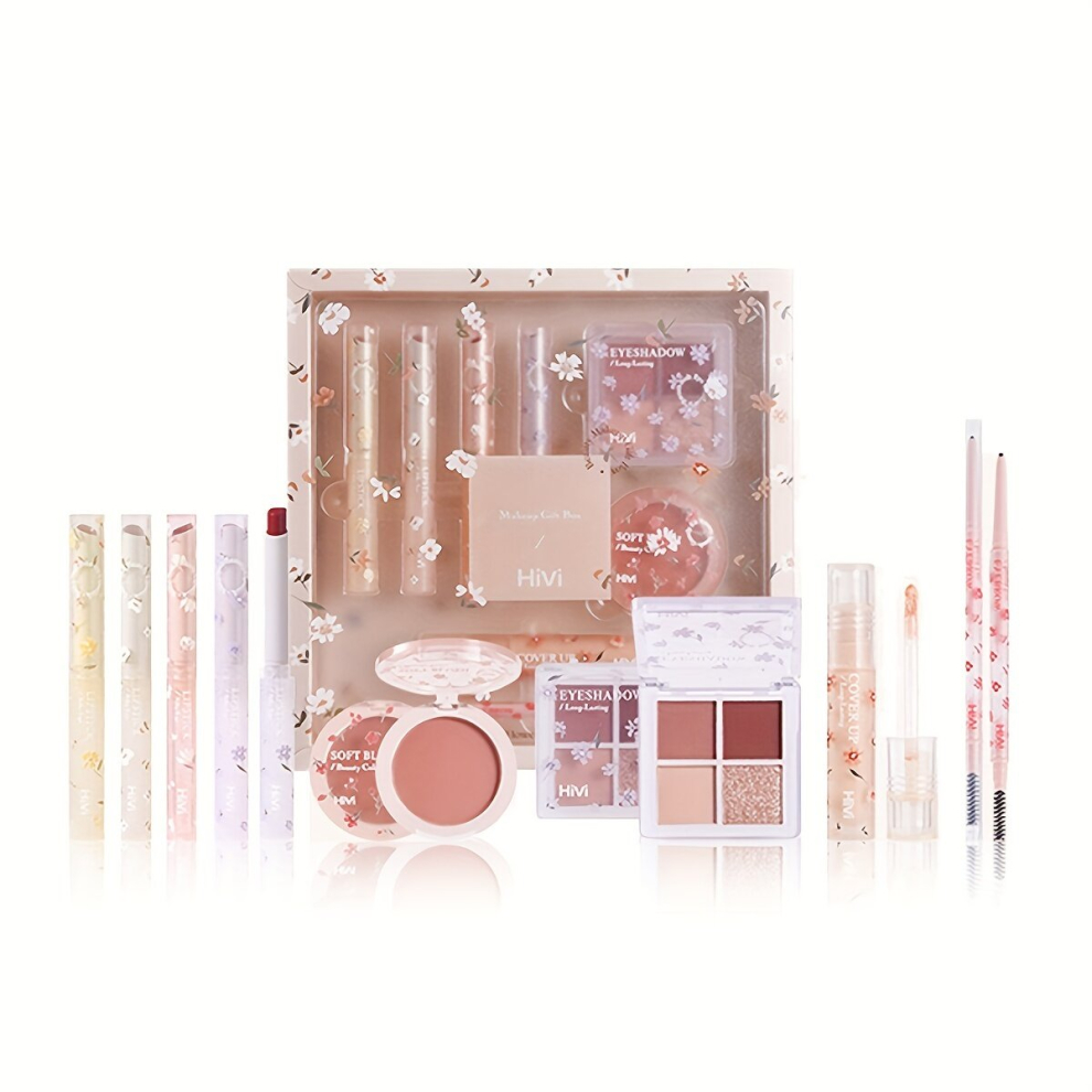 Multicoloured 8Pcs Flower Language Makeup Velvet Lip Gloss Lipstick Blush Powder Eyeliner Pen Eyeshadow Palette Cosmetics Set
