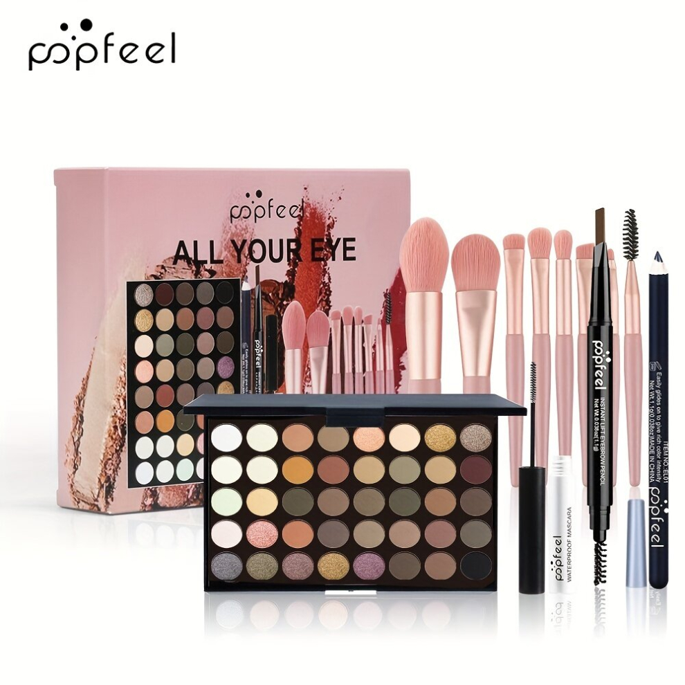 Multicoloured Makeup Set Eyeshadow Palette Eyeliner Eyebrow Pen Mascara And Makeup Brushes Set All In One Makeup Set Box
