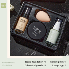 4 Pack Isolation Liquid Foundation Concealer Loose Powder Long lasting Control Moisturizing Beginner Set Gift For Women