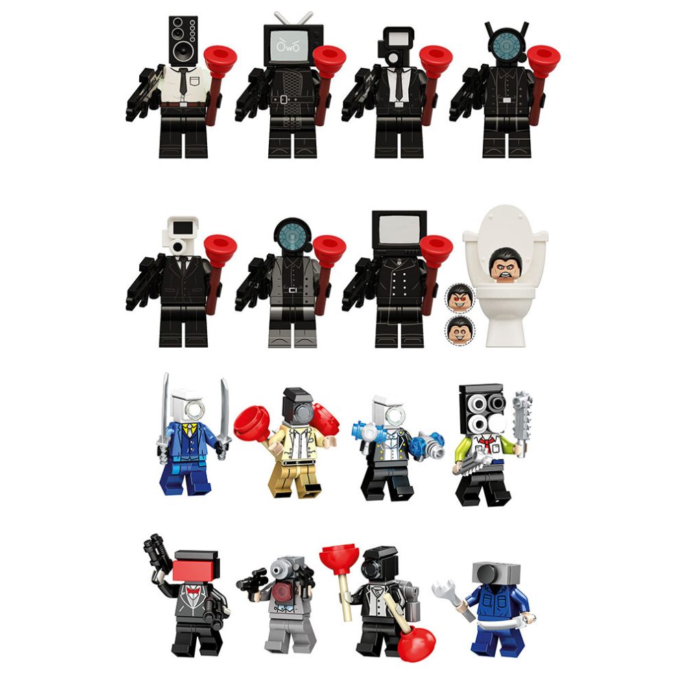 (Style C 16pcs) 16pcs Toilet Man Series Audio Man TV Man Monitor Minifigures Fit Lego