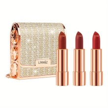 Velvet Texture Matte Lipstick Set Long Lasting Waterproof Smudge Proof Retractable Red Lipstick with Slivery Chain Bag Package