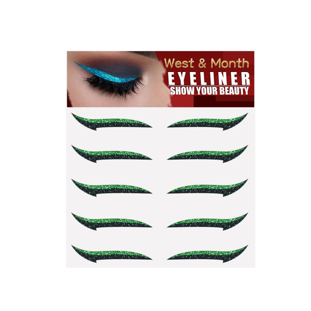 Green Eyelashes Eyeliner Stickers Reusable Glitter Eyeliner False Eyelashes Stickers Lazy Eye Makeup Tool