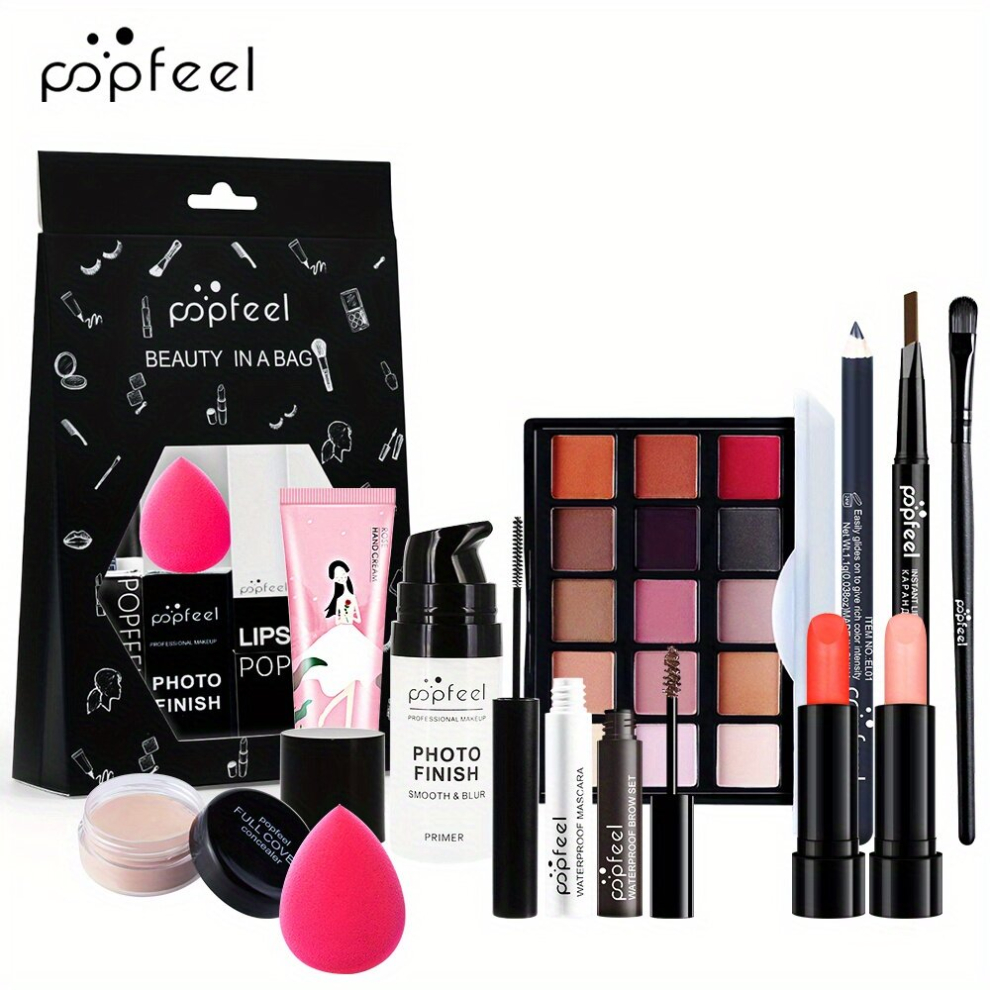 Multicoloured Makeup Gift Bag Eyeshadow Lipstick Lip Gloss Concealer Eyebrow Pen Eyeliner And Makeup Tools Brushes And Makeup Sponge Collection Packaging Bag Mother