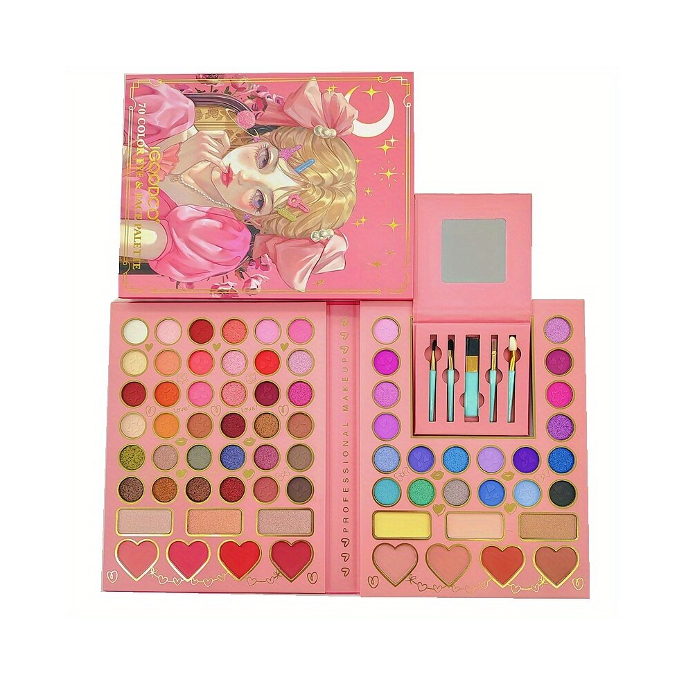 70 Girl Eyeshadow Palette Pearly Matte Gloss Eyeshadow High Gloss Powder Blush Functional Face Contouring Palette