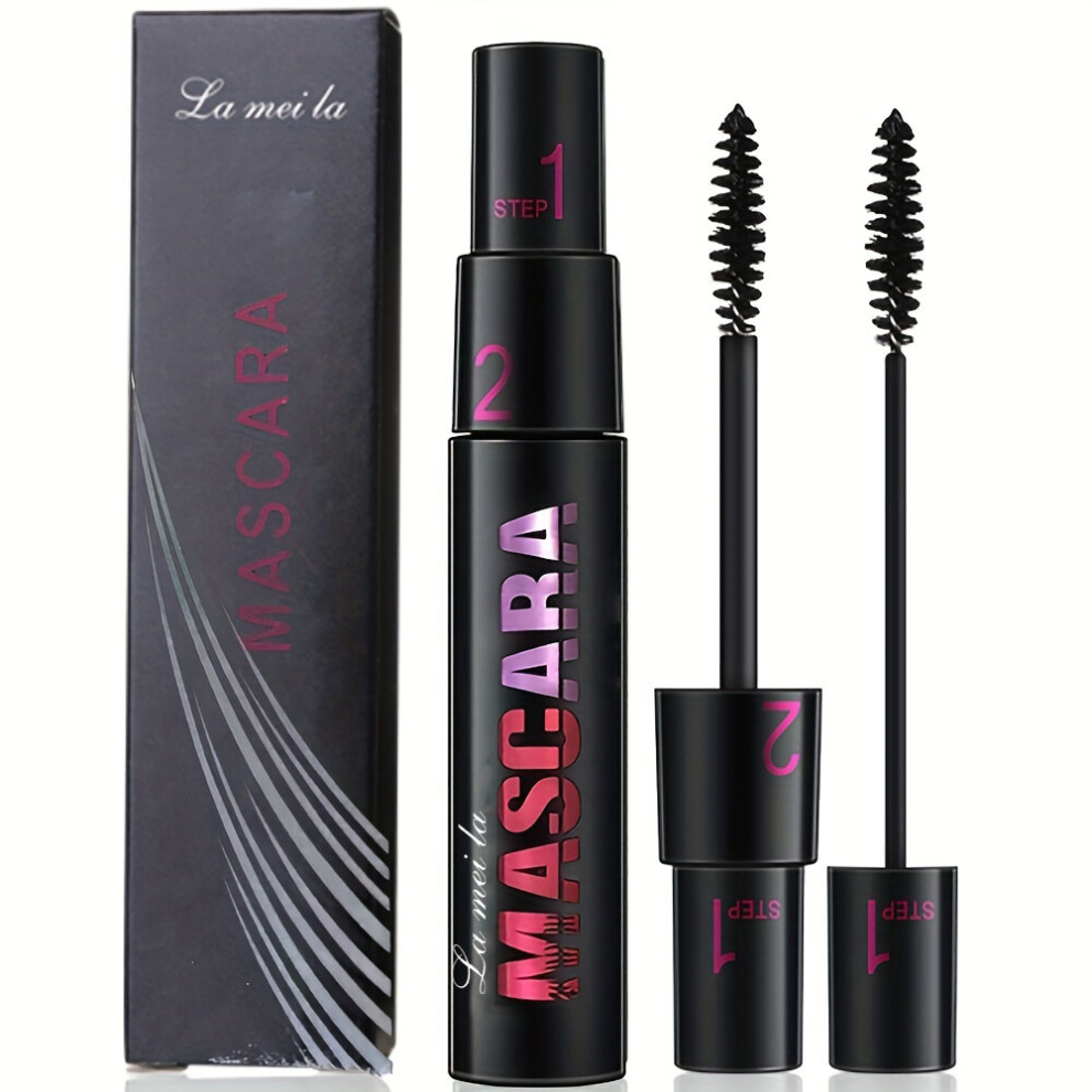 Black 2 In 1 4D Silk Fiber Lash Mascara Volumizing Waterproof Clump And Curling Holding Eyelashes Brush
